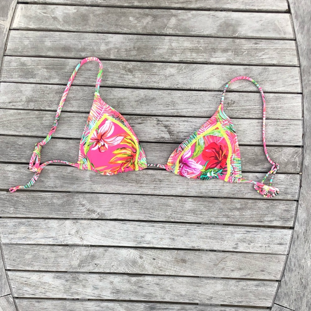 pink tropical bikini top